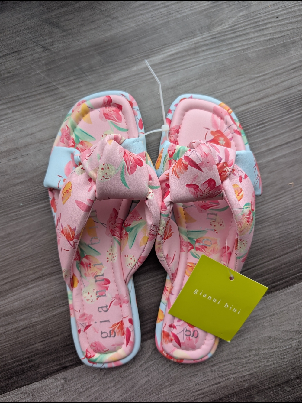 Gianni Bini Pink Floral Knot Slide Sandals